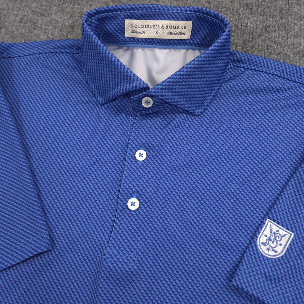 Holderness & Bourne The Byrd Polo Shirt Men S Blue Geometric Tailored Fit Golf